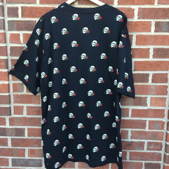 Eighty Eight Skeleton Rose Tee Shirt Adult 2XL Black Goth Halloween Long Length - Picture 3 of 9